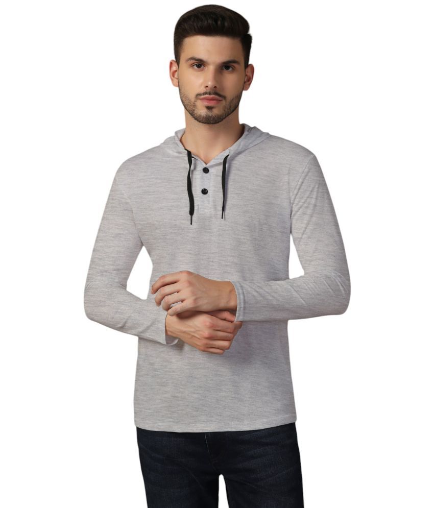     			Beyou Fashion Cotton Blend Regular Fit Solid Full Sleeves Men's Hooded T-Shirt - Silver ( Pack of 1 )