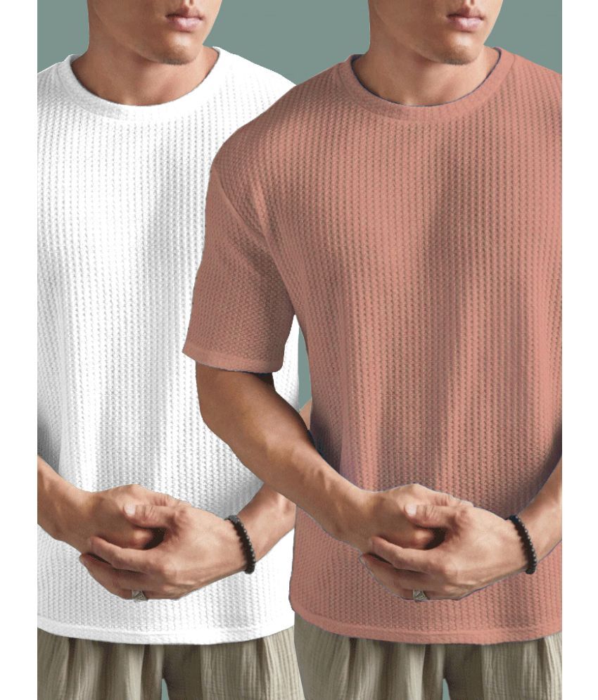     			Hushbucks Polyester Regular Fit Self Design Half Sleeves Men's Round T-Shirt - Pink ( Pack of 2 )