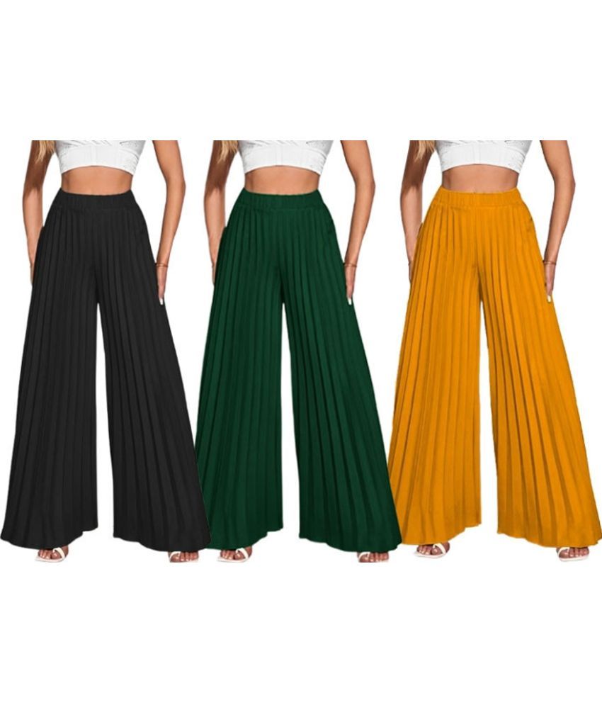     			Kintu Parantu Pack of 3 Polyester Straight Women's Palazzos ( Multicolor 11 )