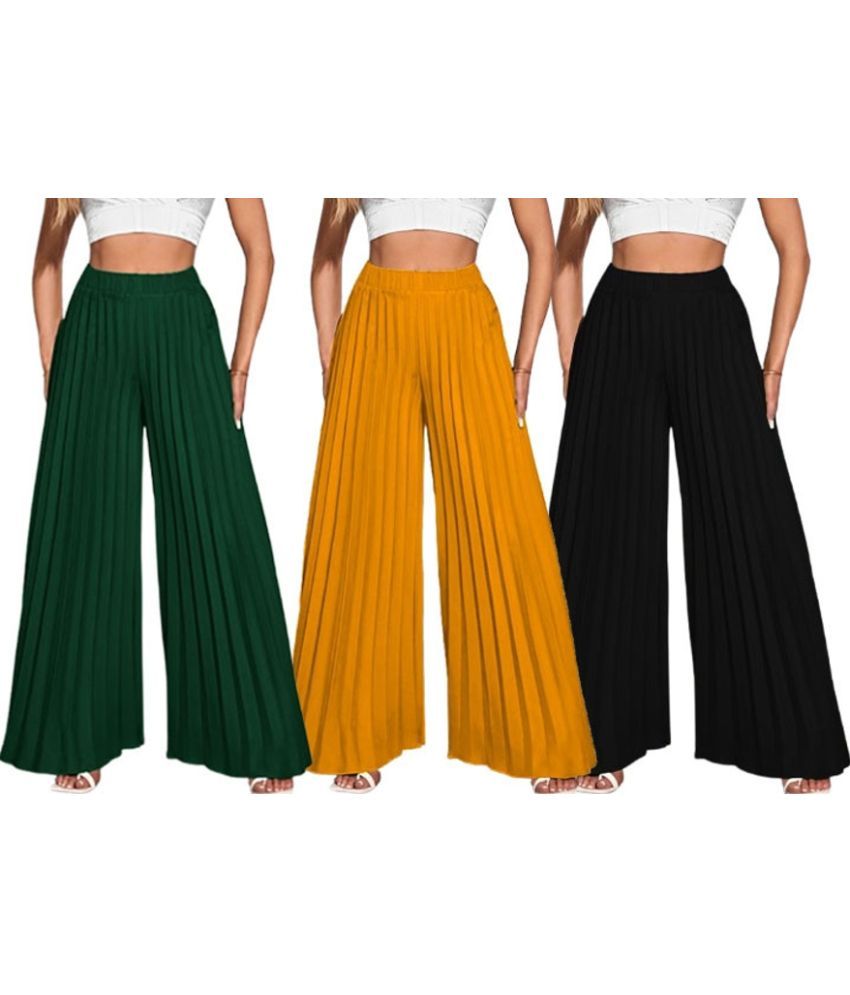     			Kintu Parantu Pack of 3 Polyester Straight Women's Palazzos ( Multicolor 5 )