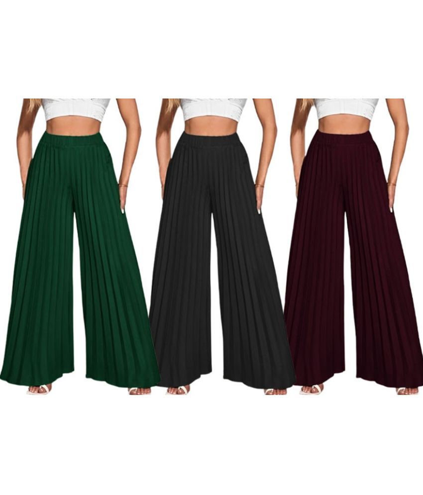     			Kintu Parantu Pack of 3 Polyester Straight Women's Palazzos ( Multicolor 4 )