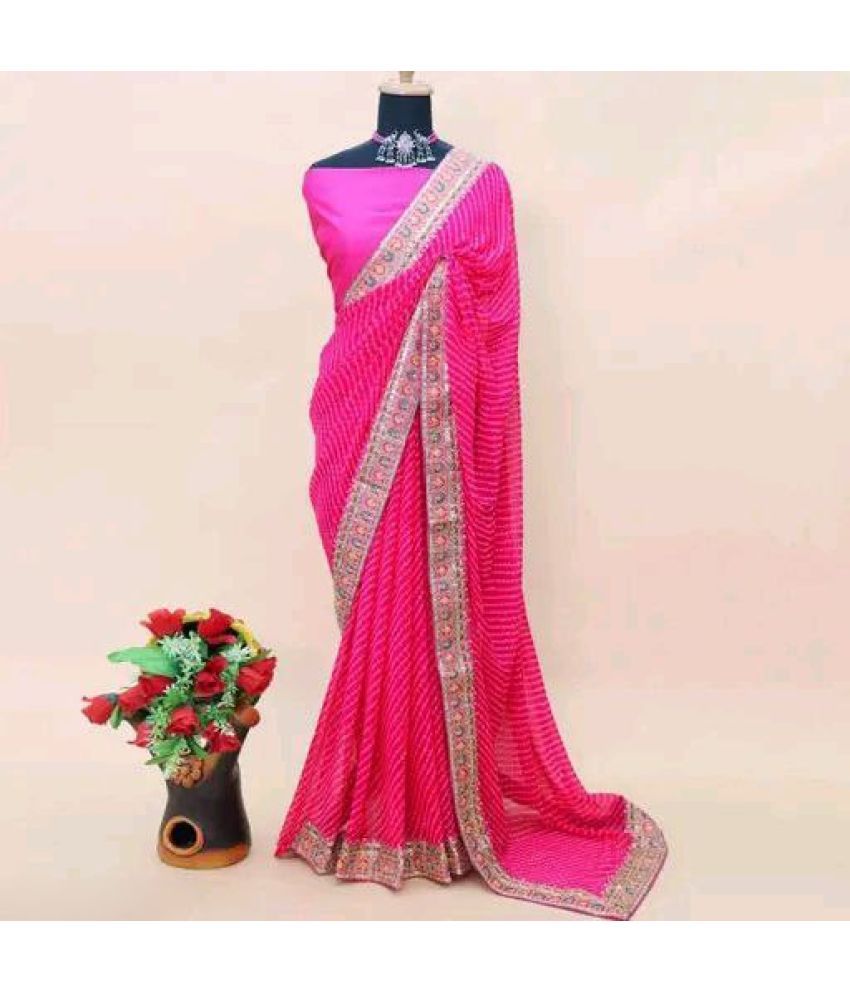     			Nil Madhav Art Georgette Embellished Saree With Blouse Piece ( Pink , Pack of 1 )