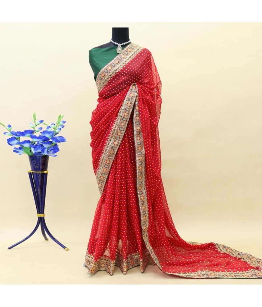     			Nil Madhav Art Georgette Embellished Saree With Blouse Piece ( Red , Pack of 1 )