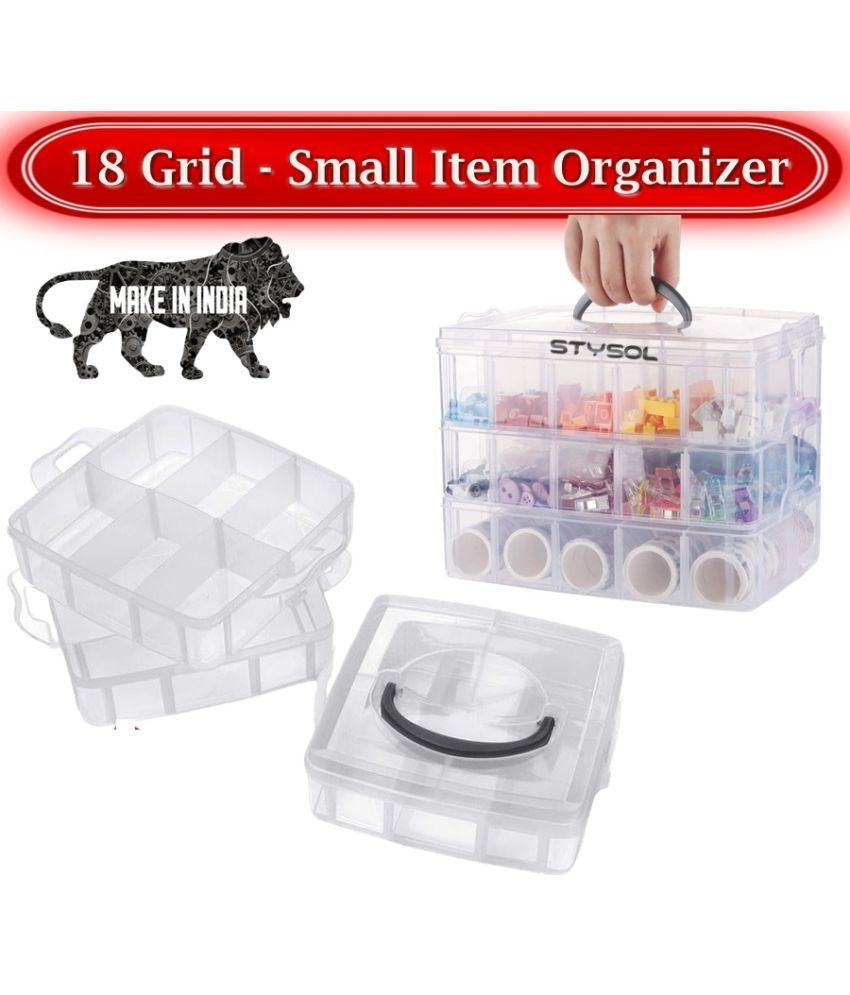     			Stysol Jewellery Organisers Plastic 3 layer 18 Grid Square Portable Transparent Storage Detachable Box Organizer Case for jewelry sewing button earrings Hair (Transparent) Multi-grid jewelry tray