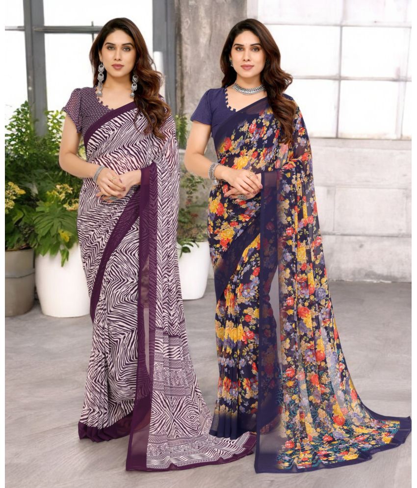     			TTH Georgette Printed Saree Without Blouse Piece ( Multicolor 13 , Pack of 2 )