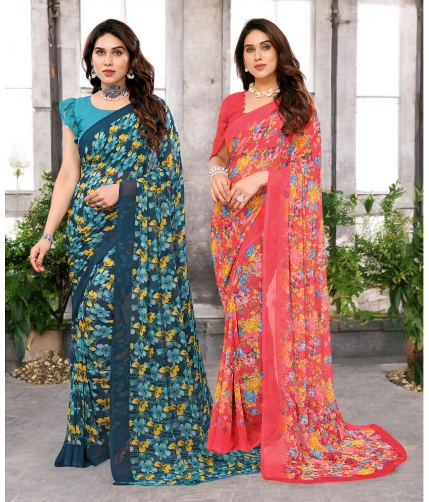     			TTH Georgette Printed Saree Without Blouse Piece ( Multicolor 20 , Pack of 2 )