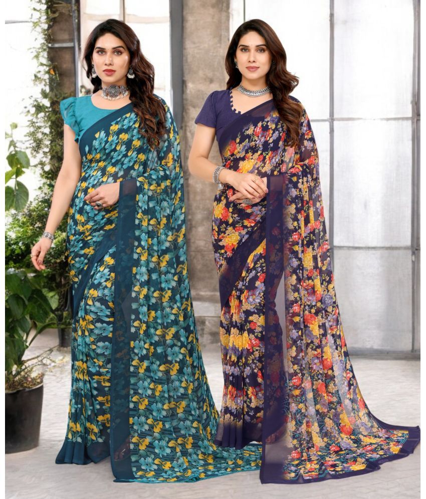     			TTH Georgette Printed Saree Without Blouse Piece ( Multicolor 17 , Pack of 2 )