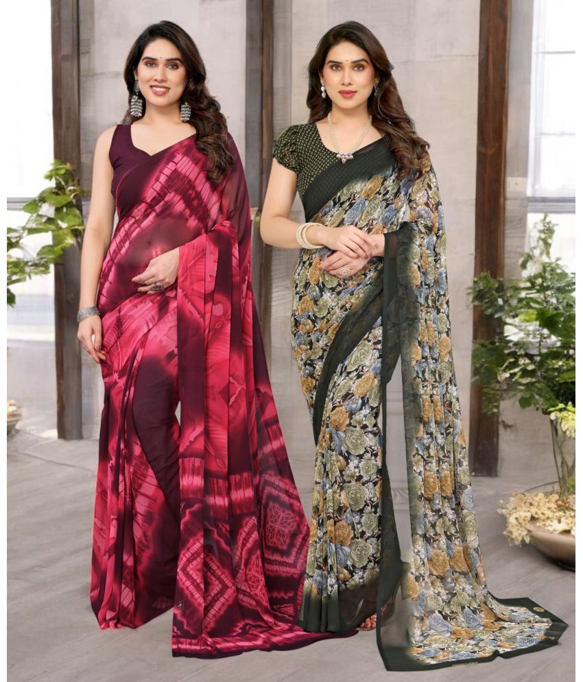     			TTH Georgette Printed Saree Without Blouse Piece ( Multicolor 18 , Pack of 2 )