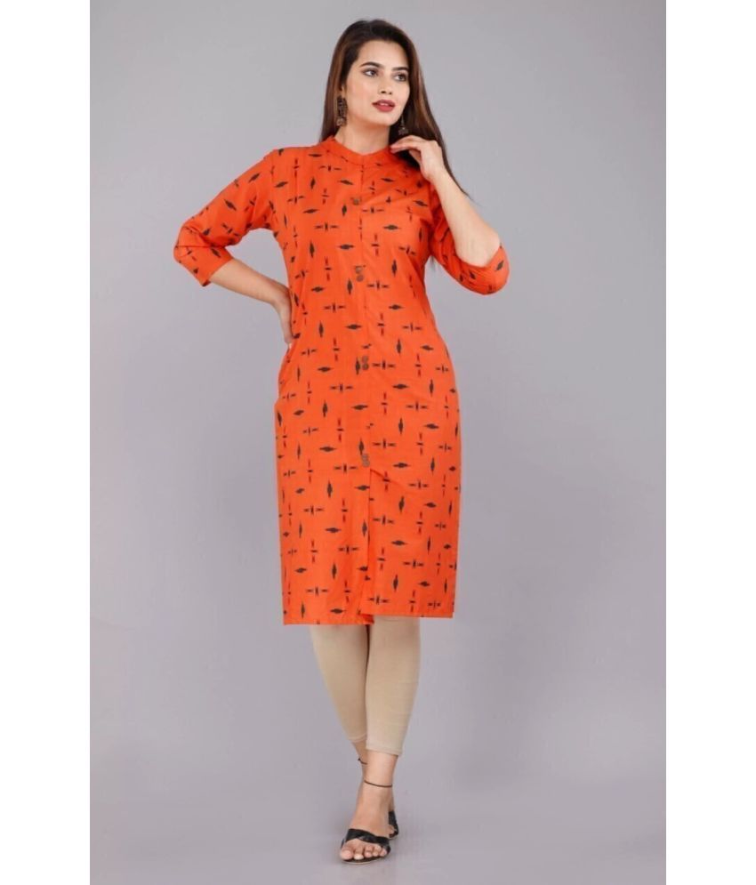     			silky style Pack of 1 Cotton Printed Front Slit Women's Kurti - ( Orange )