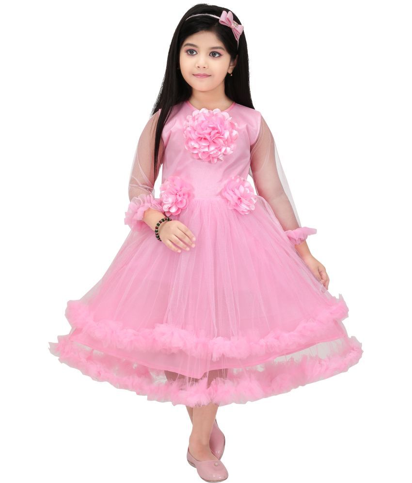     			DS DRESSES Net Dress For Girls ( Pack of 1 , Pink )