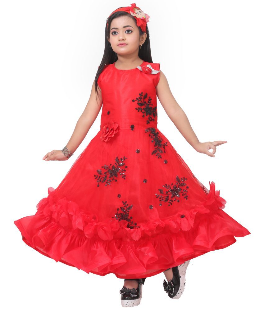     			DS DRESSES Net Gown For Girls ( Pack of 1 , Red )