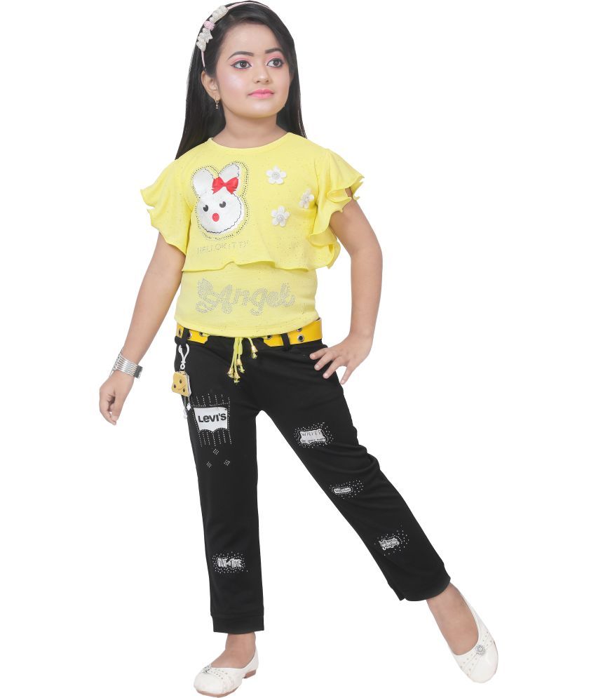     			DS DRESSES Pack of 1 Girls Cotton Blend T-shirt & Pants ( Yellow )