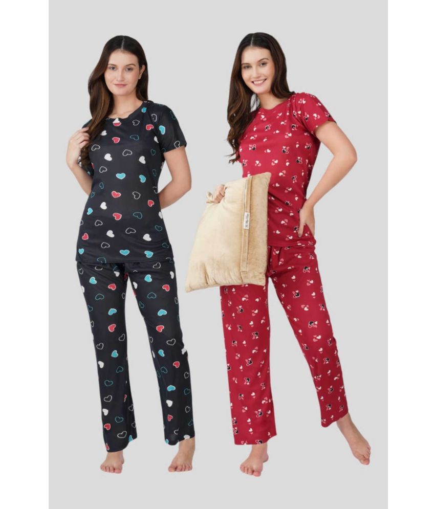     			FANCY WEAR Black,Red Hosiery Women's Nightwear Nightsuit Sets ( Pack of 2 )