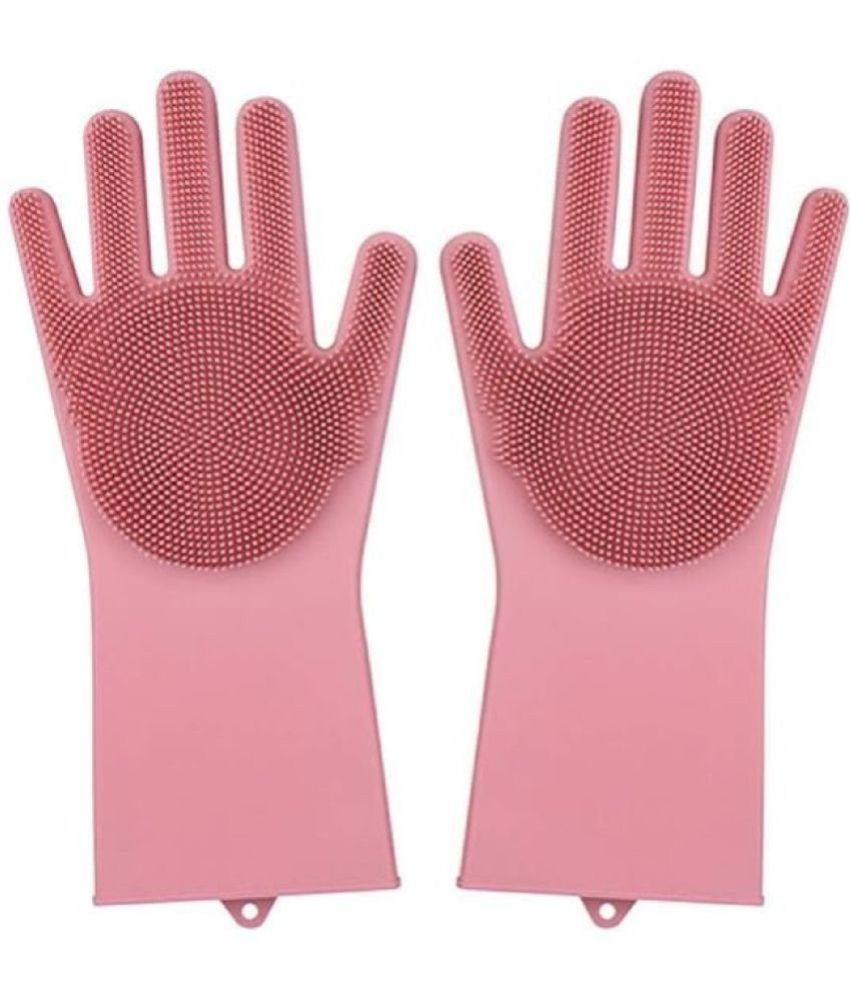     			Gjshop Peach Silicone Free Size Cleaning Glove Set ( Pack of 1 )