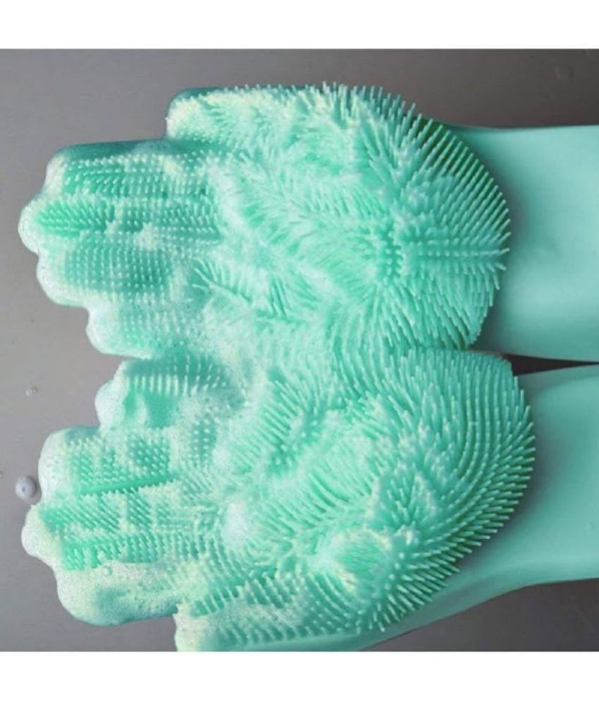     			Gjshop Sea Green Silicone Free Size Cleaning Glove Set ( Pack of 1 )