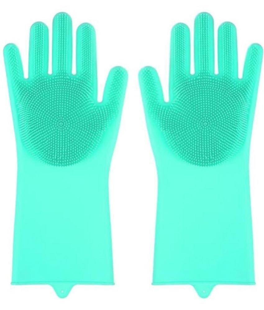     			Gjshop Sea Green Silicone Free Size Cleaning Glove Set ( Pack of 1 )