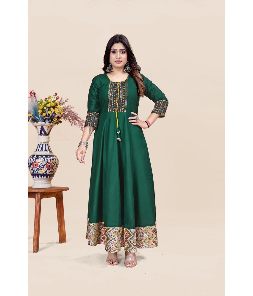     			MEESORRA Pack of 1 Rayon Self Design Anarkali Women's Kurti - ( Dark Green )