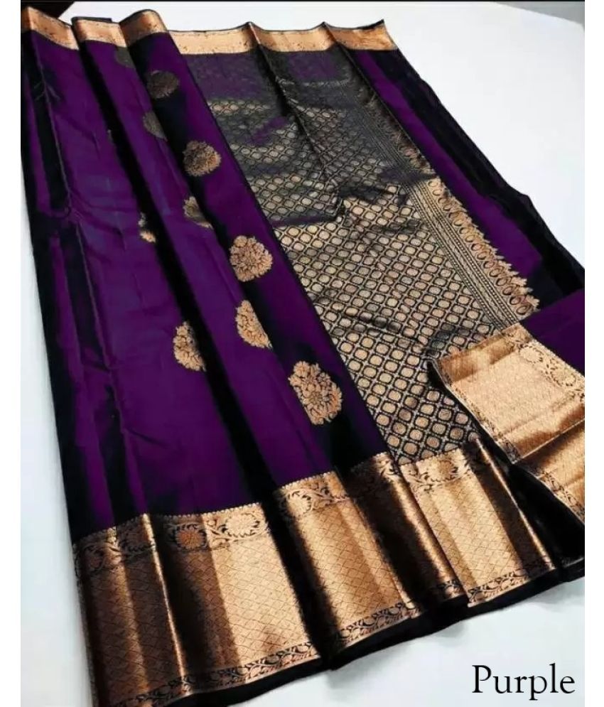     			Saadhvi Silk Woven Saree With Blouse Piece ( Purple , Pack of 1 )