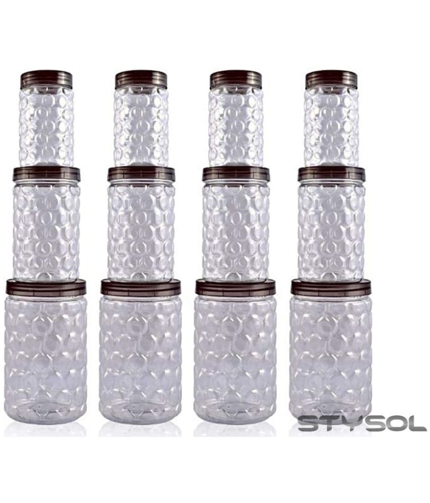     			Stysol 12 Jar Container  Plastic Black Dal Container ( Set of 12 )