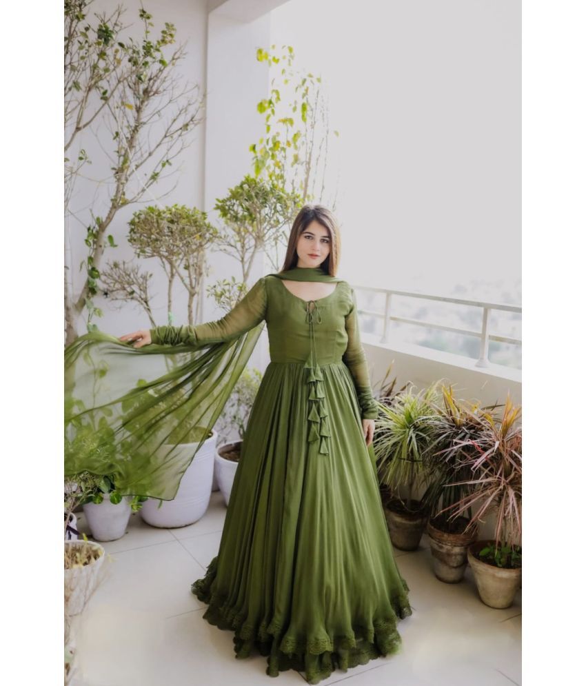     			keshav fashion Green Anarkali Georgette Women's Stitched Ethnic Gown ( Pack of 1 )