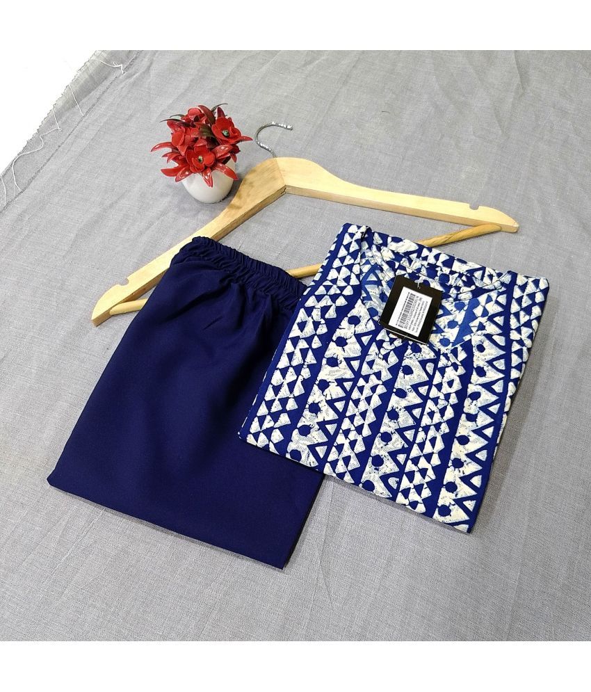     			1 Stop Fashion Crepe Printed Kurti With Pants Women's Stitched Salwar Suit - Navy ( Pack of 1 )