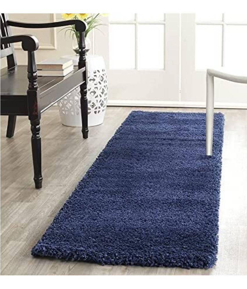     			ANABIA CARPET Blue Polyester Carpet Plain 2x6 Ft