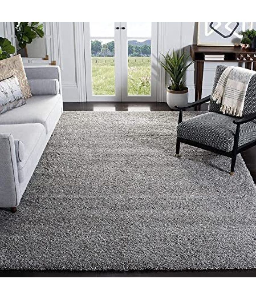     			ANABIA CARPET Silver Polyester Carpet Plain 3x5 Ft