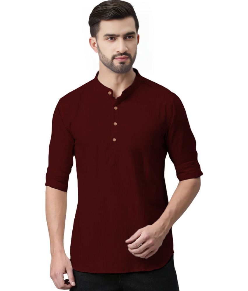     			Apektra Maroon Cotton Blend Men's Shirt Style Kurta ( Pack of 1 )