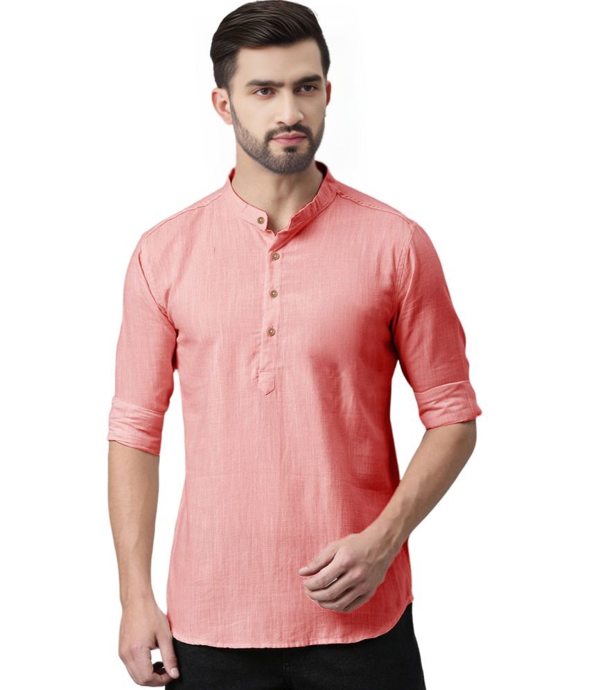     			Apektra Peach Cotton Blend Men's Shirt Style Kurta ( Pack of 1 )