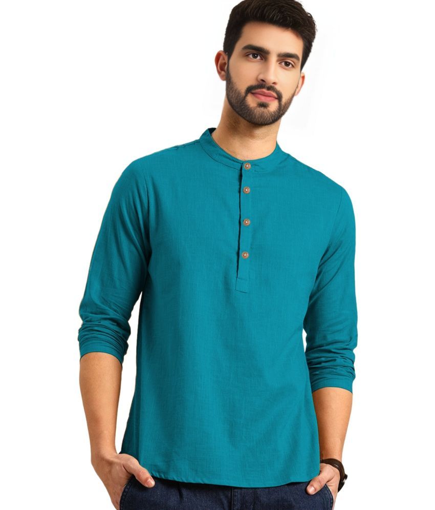     			Apektra Teal Cotton Blend Men's Shirt Style Kurta ( Pack of 1 )