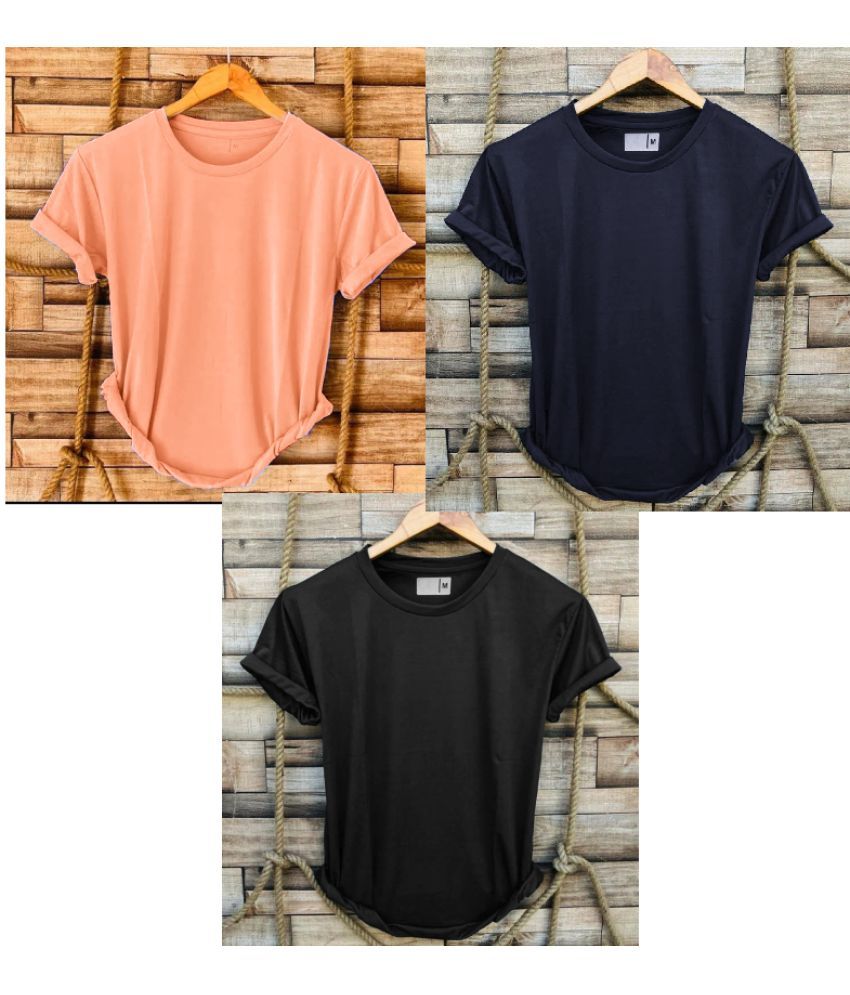     			CATBUNNY Polyester Regular Fit Solid Half Sleeves Men's Round T-Shirt - Multicolor3 ( Pack of 3 )