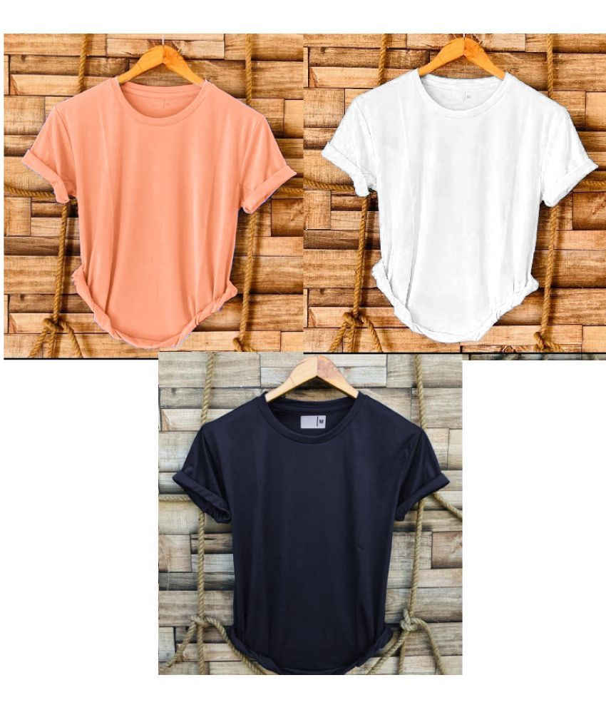     			CATBUNNY Polyester Regular Fit Solid Half Sleeves Men's Round T-Shirt - Multicolor1 ( Pack of 3 )