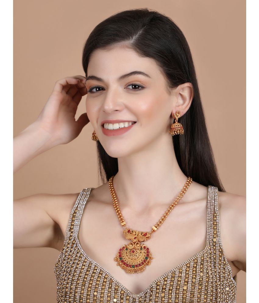     			FASHION FRILL Golden Brass Necklace Set ( Pack of 3 )