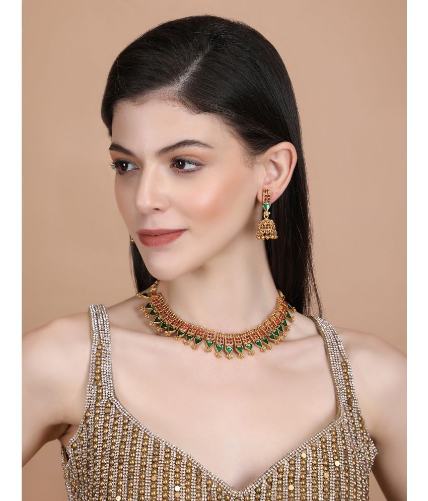     			FASHION FRILL Golden Brass Necklace Set ( Pack of 3 )