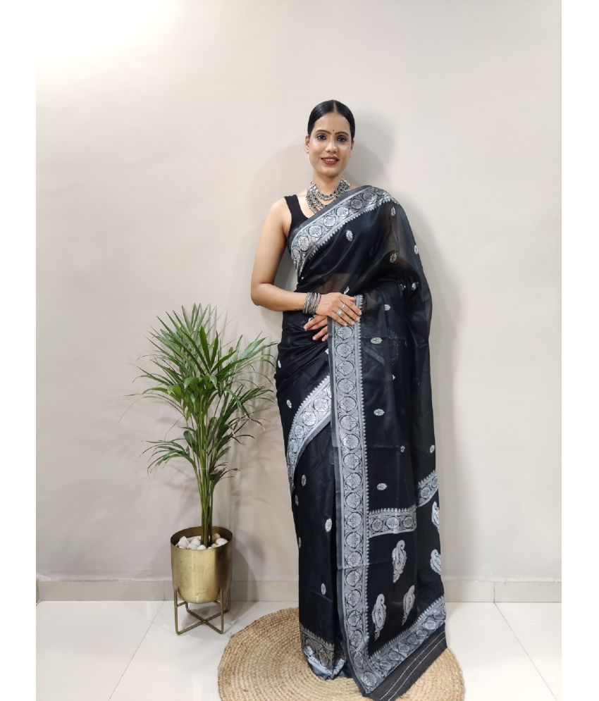     			KV Fashion Banarasi Silk Embellished Saree With Blouse Piece ( Black , Pack of 1 )