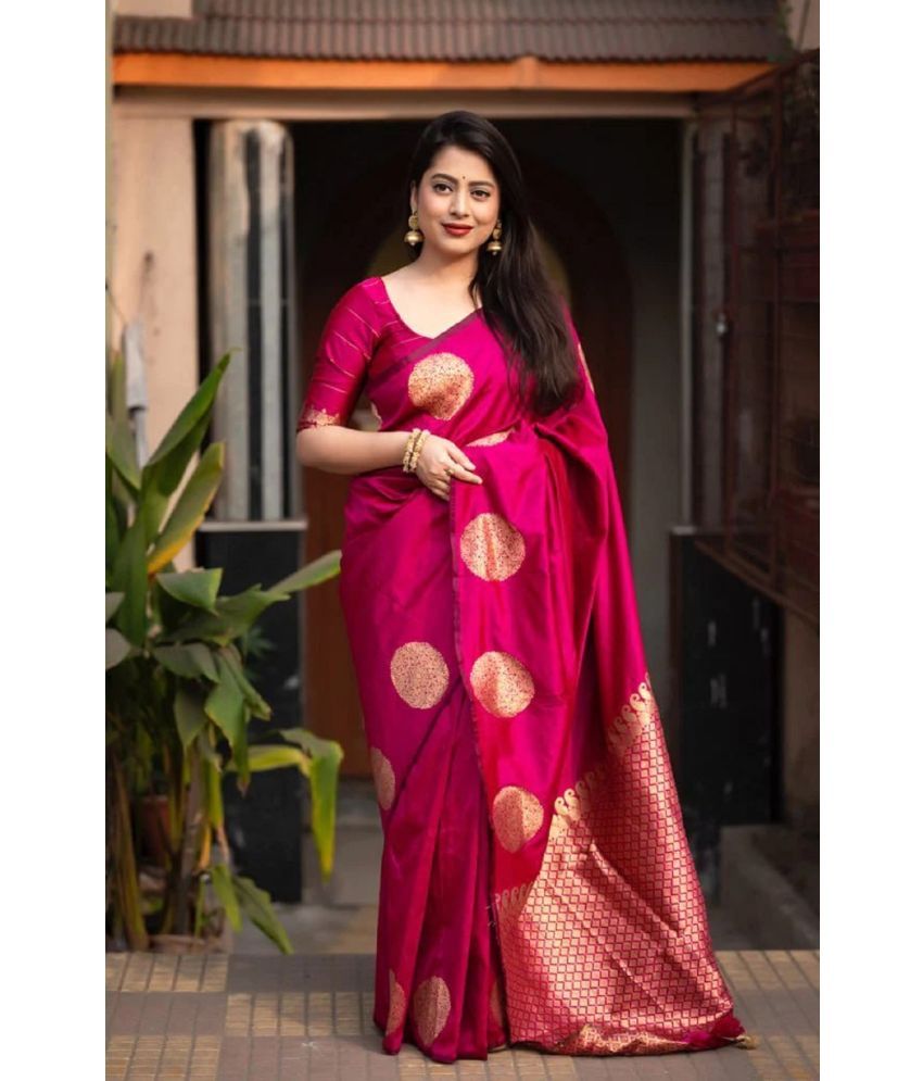     			KV Fashion Banarasi Silk Embellished Saree With Blouse Piece ( Pink , Pack of 1 )