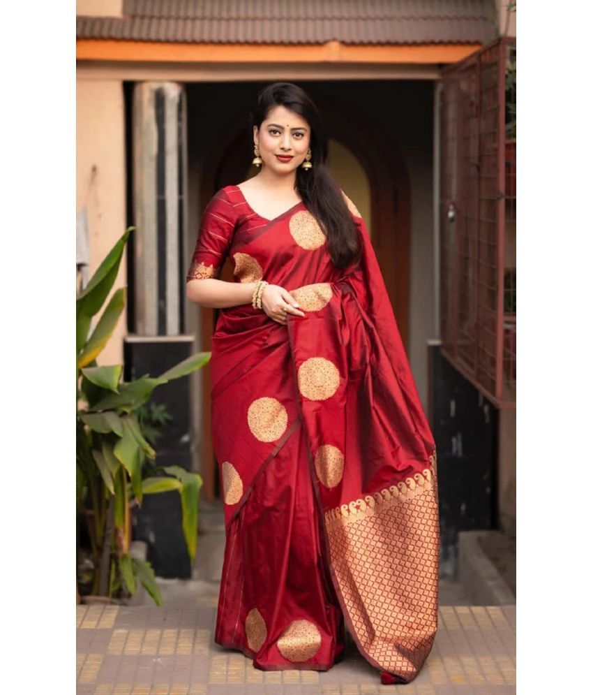     			KV Fashion Banarasi Silk Embellished Saree With Blouse Piece ( Maroon , Pack of 1 )