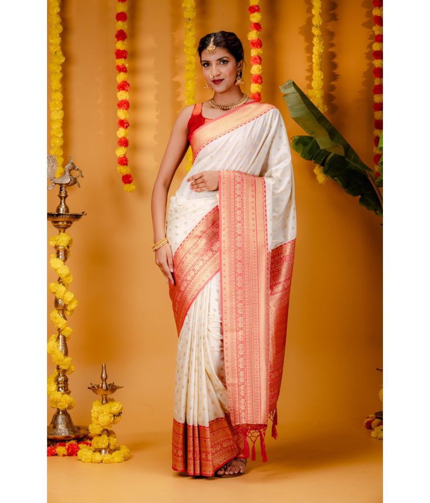     			KV Fashion Kanjivaram Woven Saree With Blouse Piece ( Red , Pack of 1 )