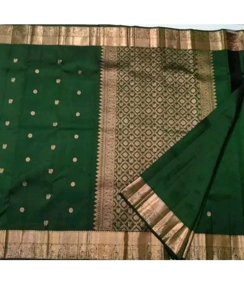     			KV Fashion Organza Solid Saree With Blouse Piece ( Green , Pack of 1 )