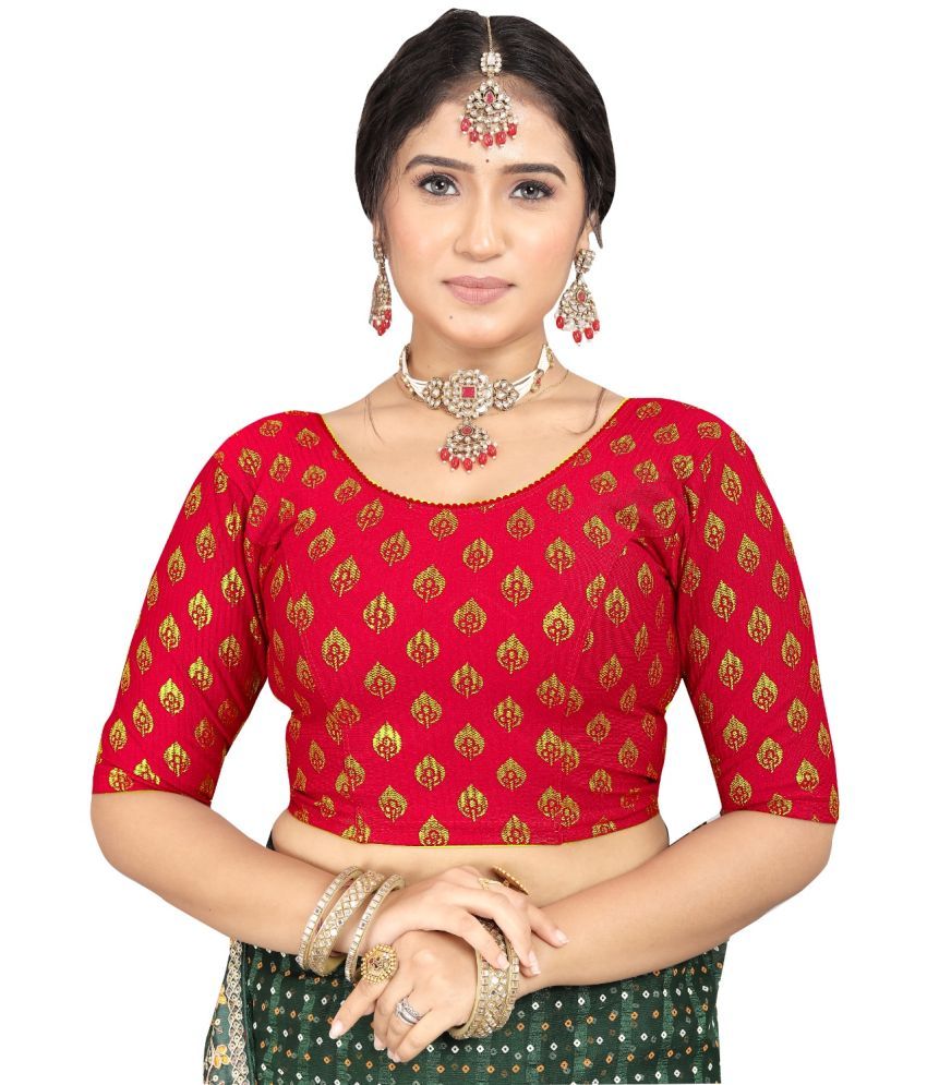     			Laadli Red Readymade without Pad Jacquard Women's Blouse ( Pack of 1 )