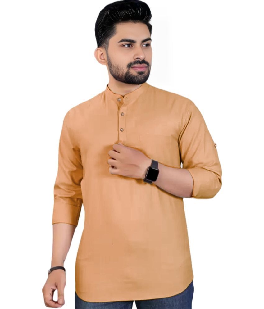     			Trendi Vastra Orange Cotton Blend Men's Shirt Style Kurta ( Pack of 1 )