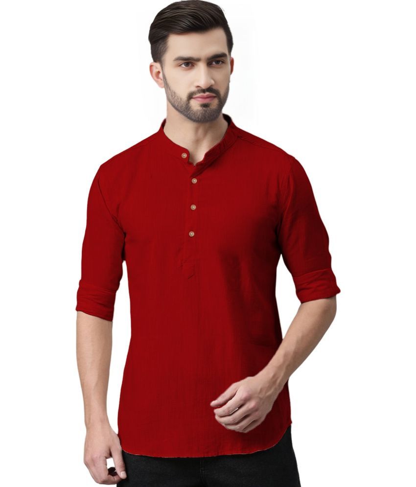     			Trendi Vastra Red Cotton Blend Men's Shirt Style Kurta ( Pack of 1 )