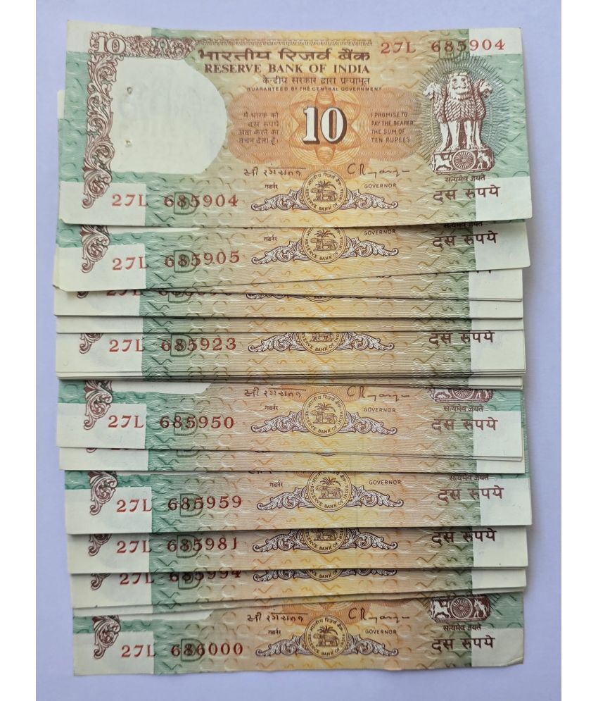     			Very Rare 10 Rupees Shalimar 97 Serial Notes Packet Signed By C Rangarajan