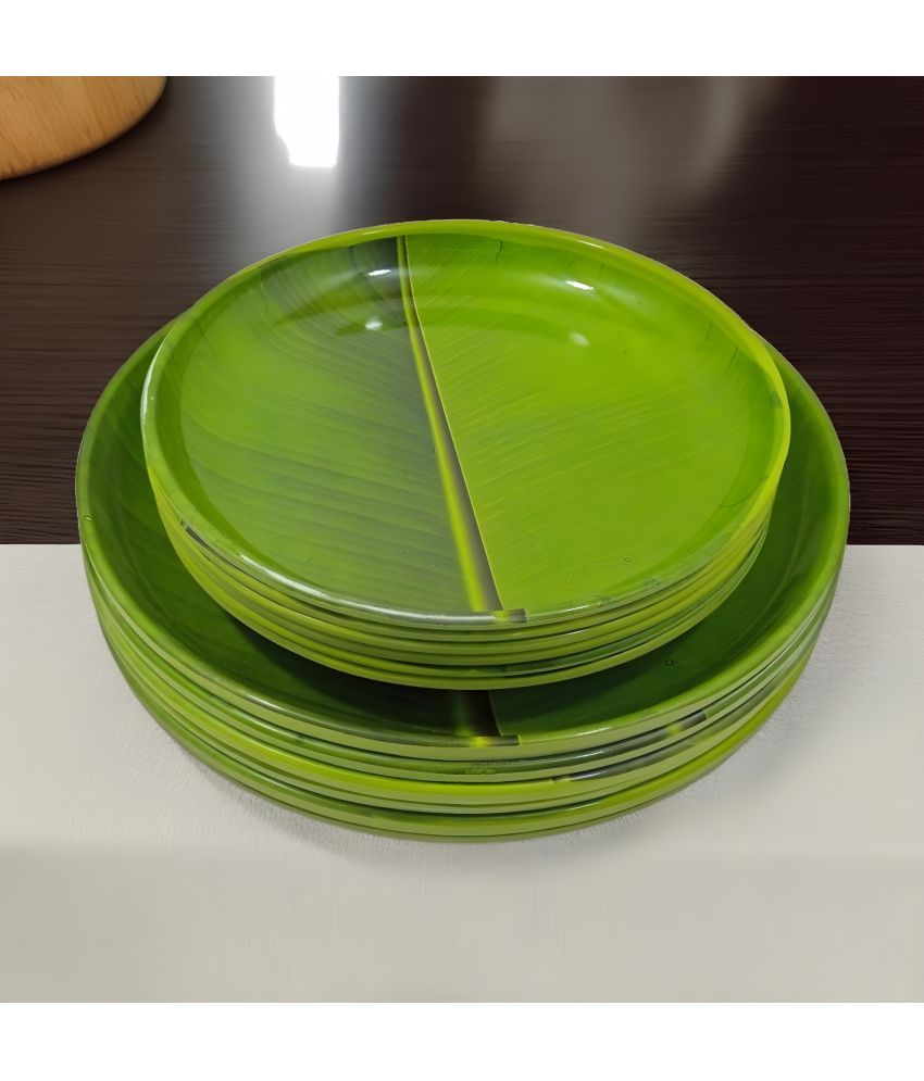     			kitchrox 12 Pcs Melamine Dark Green Full Plate & Half Plate