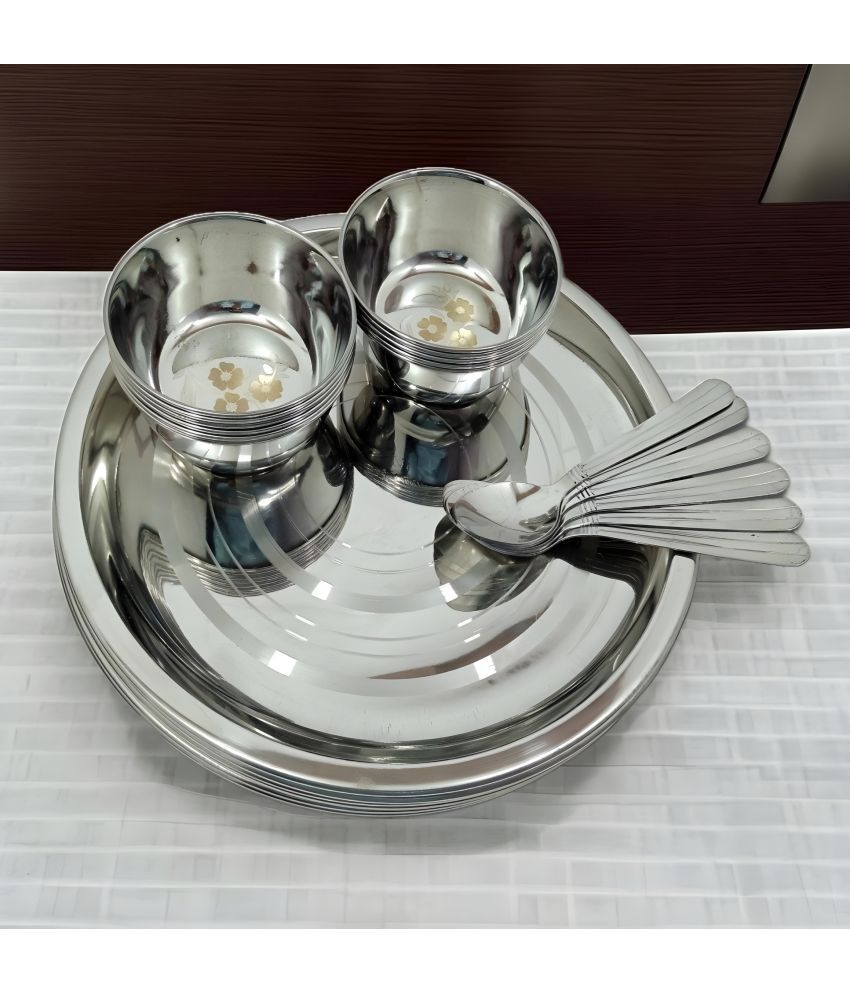     			kitchrox Printed Stainless Steel Dinner Set ( Pack of 24 ) Silver