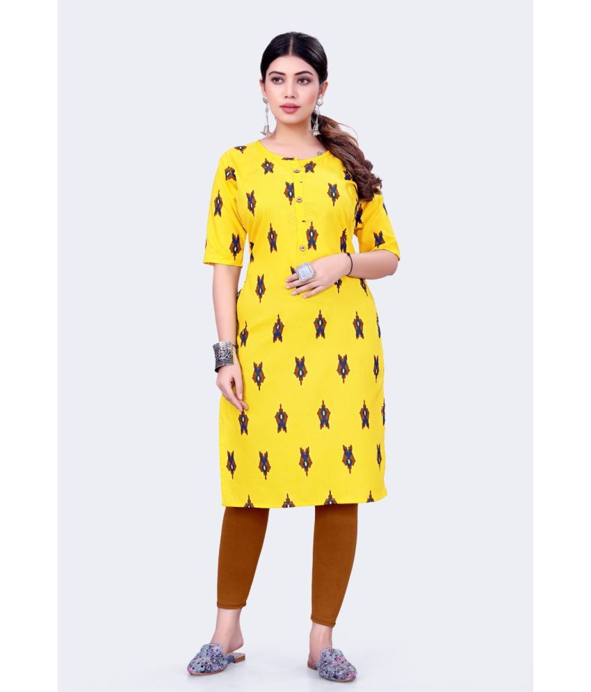     			silky style Pack of 1 Cotton Printed Straight Women's Kurti - ( Yellow )