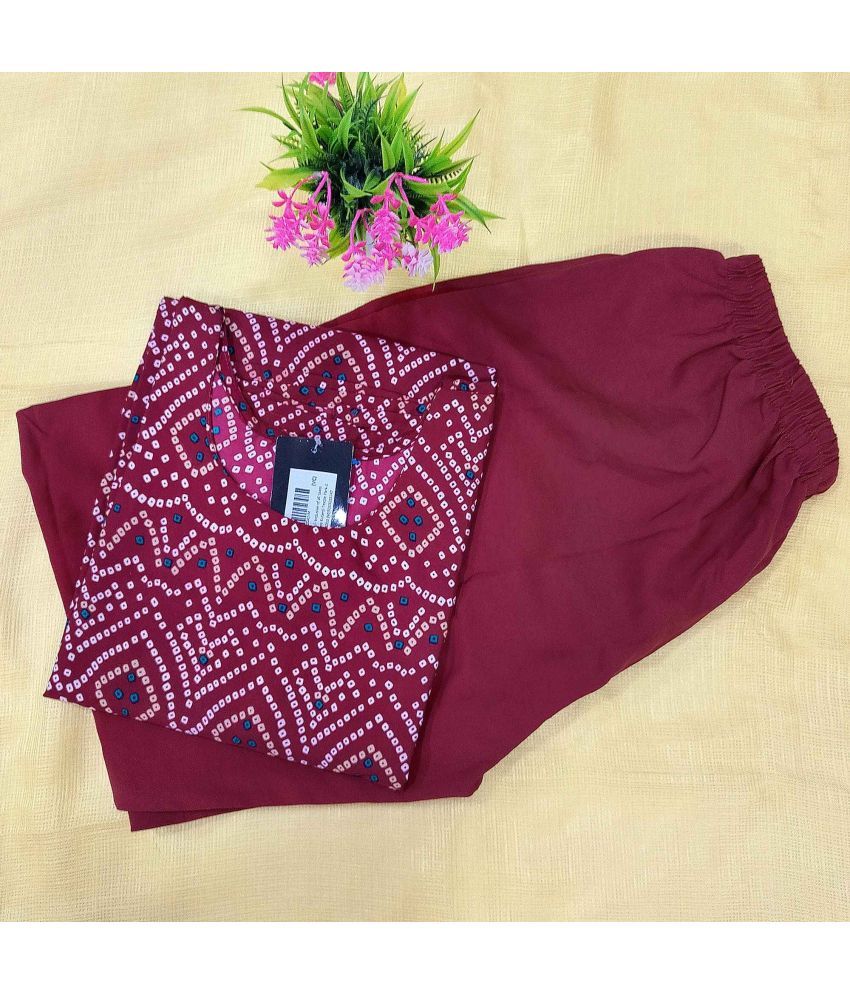     			1 Stop Fashion Crepe Printed Kurti With Pants Women's Stitched Salwar Suit - Maroon ( Pack of 1 )