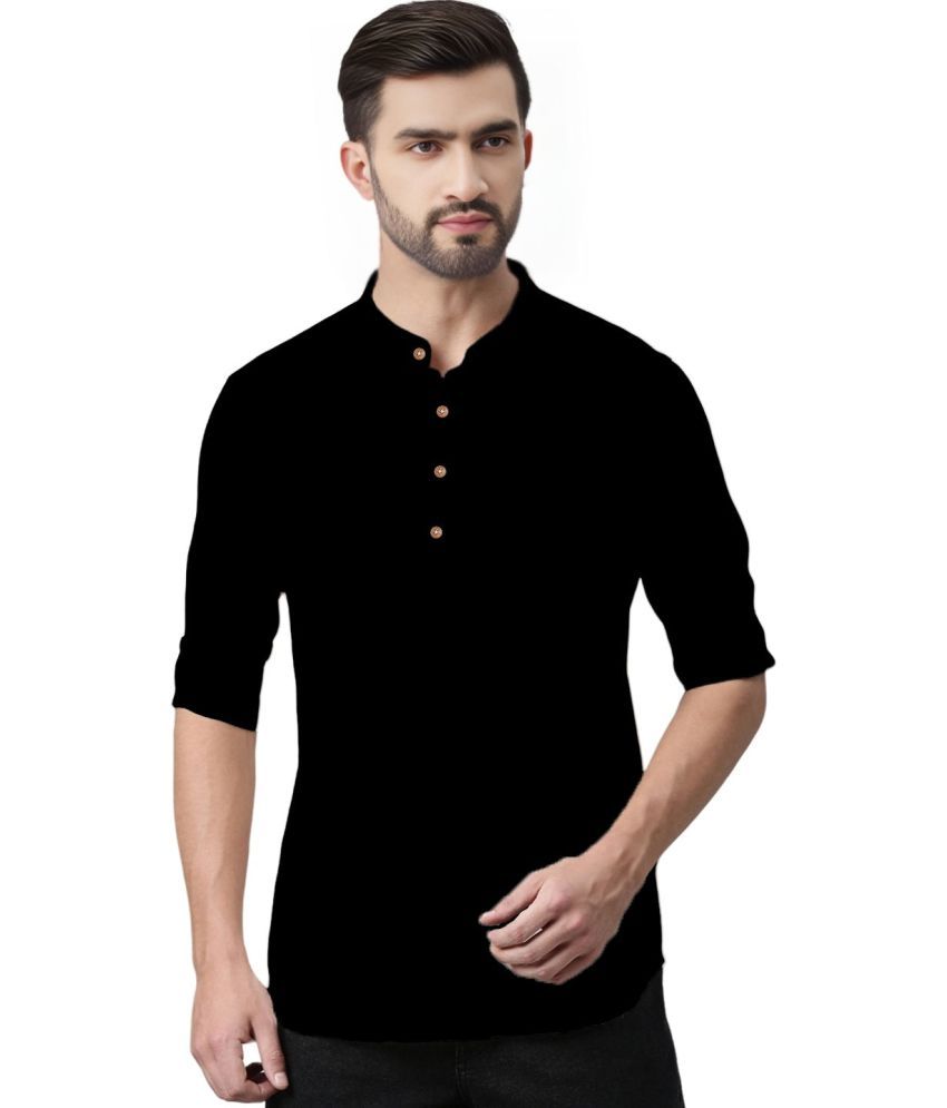     			DiAsh Black Cotton Blend Men's Shirt Style Kurta ( Pack of 1 )