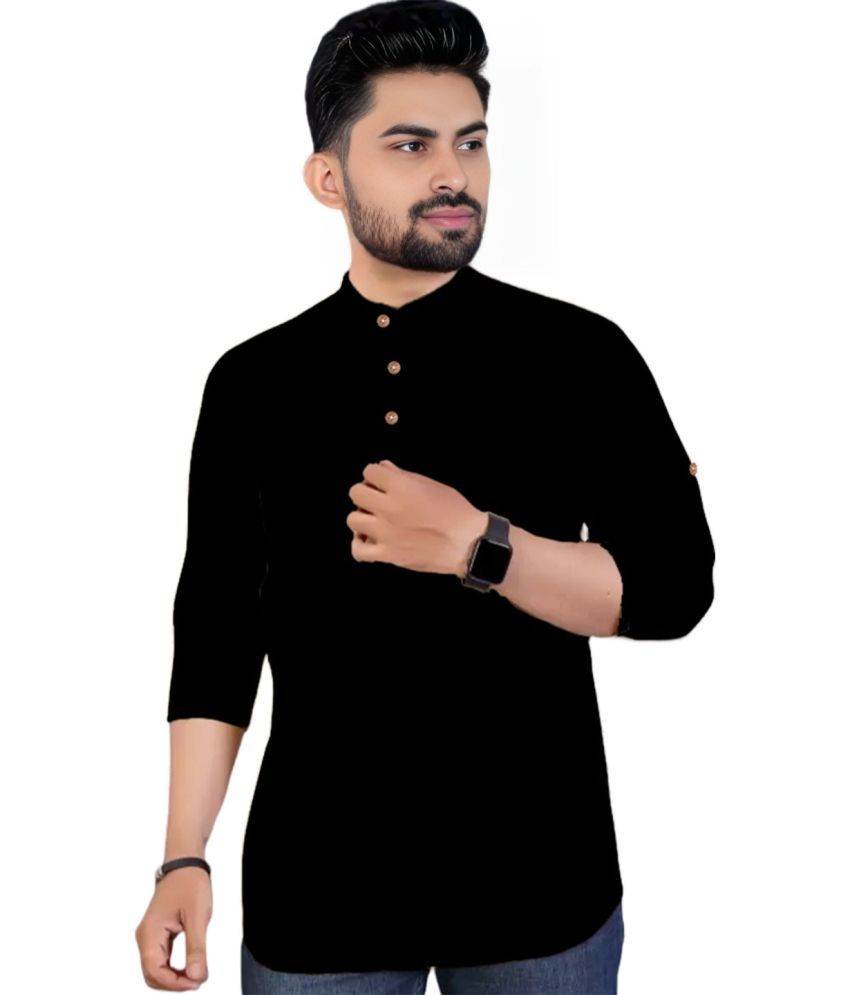     			DiAsh Black Cotton Blend Men's Shirt Style Kurta ( Pack of 1 )