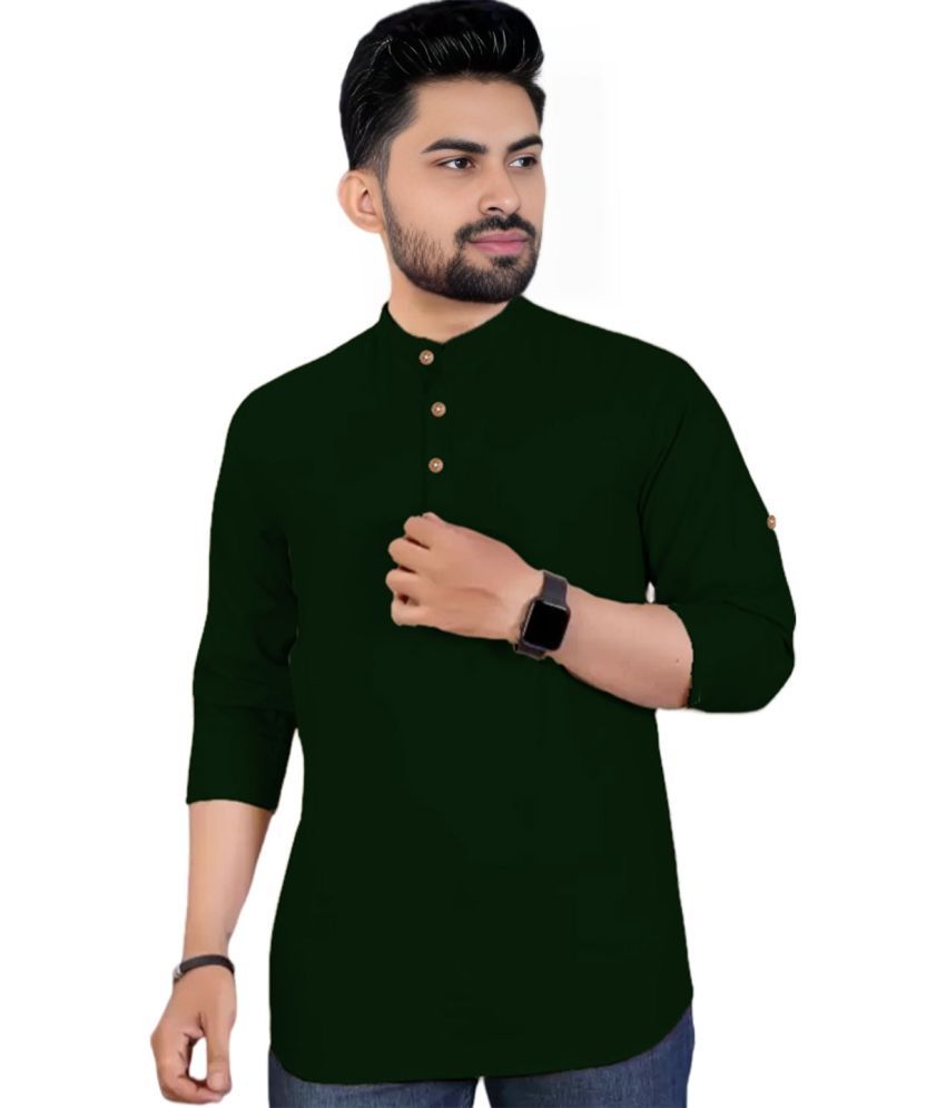     			DiAsh Green Cotton Blend Men's Shirt Style Kurta ( Pack of 1 )